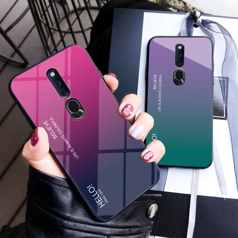 For OPPO F11 Pro case Luxury Gradient Tempered Glass Silicone Bumper