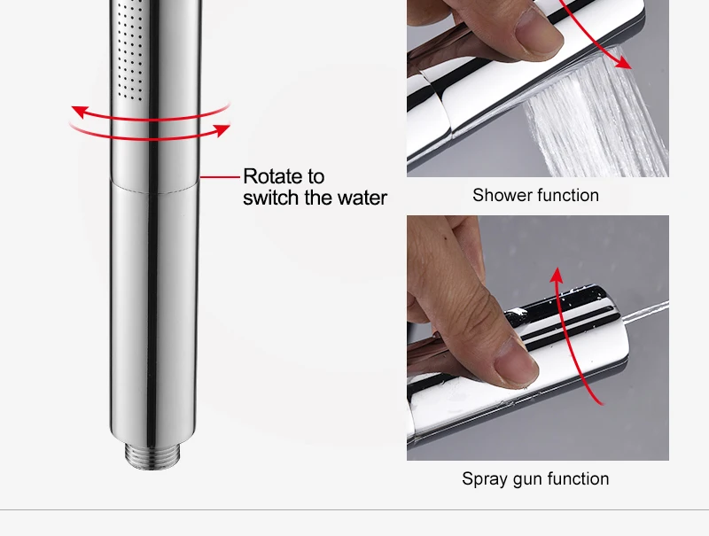 Switch with Hand Shower Nozzle Brass Pressure Rain & Pulse Spray Gun Round Detachable Washable Shower Head Without Drilling (9)