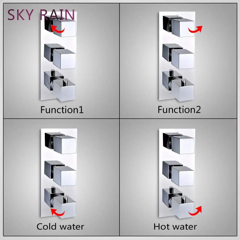 SKY RAIN ванная комната дизайн 3 функции квадратные ручки латунь термостатический клапан полированный смеситель для душа