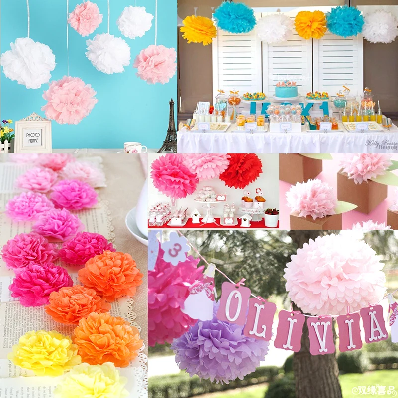 1pcs 4inch (10cm) pompon Tissue Paper Pom Poms Flower Kissing Balls Home Decoration Festive Party Supplies Wedding Favors balls