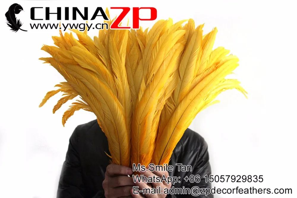 35-40cm fully dye rooster tail feathers yellow (1)