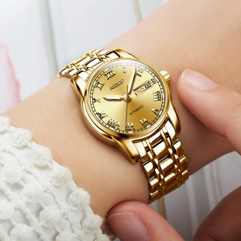 AESOP Gold luxury Watch Women Japan Movement Mechanical Automatic watch Ladies Stainless steel Golden Female Clock Women - Цвет: Full gold lady