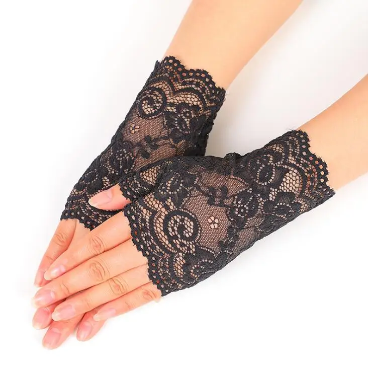 

Summer Women Sun Protection Gloves Sexy Lady Party Dressy Lace Fingerless Gloves Hollow Mittens Party Costume