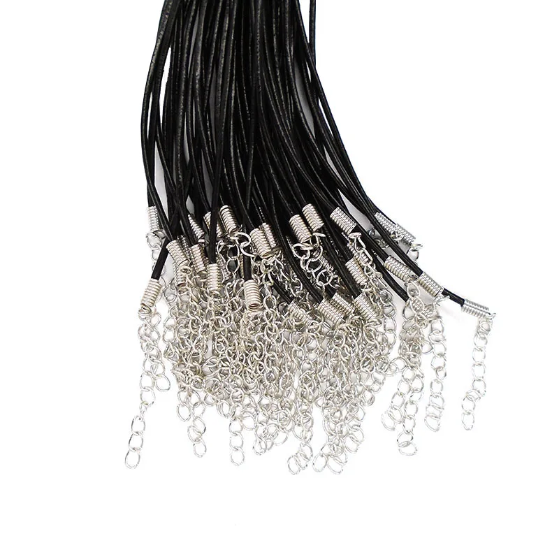 50 шт. 2 мм круглый черный из натуральной кожи шнур кулон ожерелье для мужчин женщин ювелирных изделий