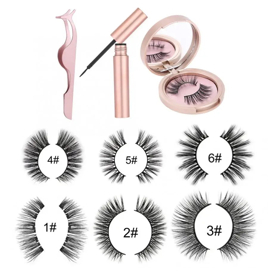 

Magnetic Liquid Eyeliner 3D False Eyelashes Set Magnet Eyelashes Lashes Tweezers Kit 6 Styles Thick Lengthening Mink Eyelashes