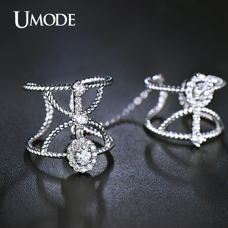 Umode измененными витая гало CZ белый позолоченные имитация два пальца с цепи