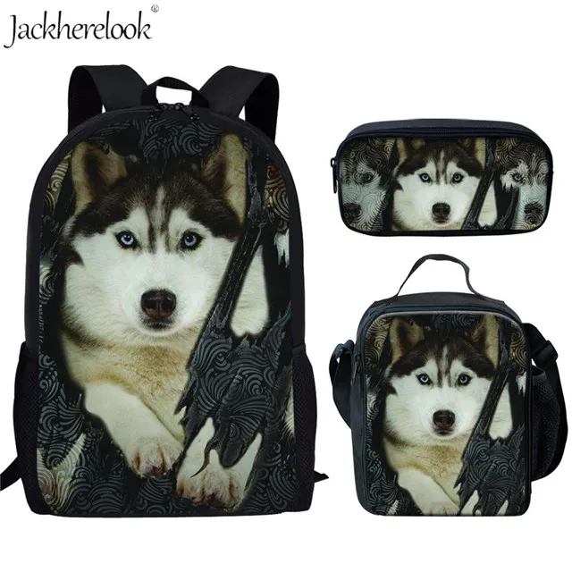 Jackherelook Siberian Husky School Bags Set For Boys Girks Kids 3D Dog Printing Backpack Children Animal Book Bag Satchel 3PCS - Цвет: HX652HX652