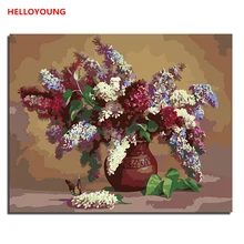 HELLOYOUNG DIY Ручная роспись маслом сиреневые цветы цифровая живопись по номерам Масляные картины китайские картины-свитки