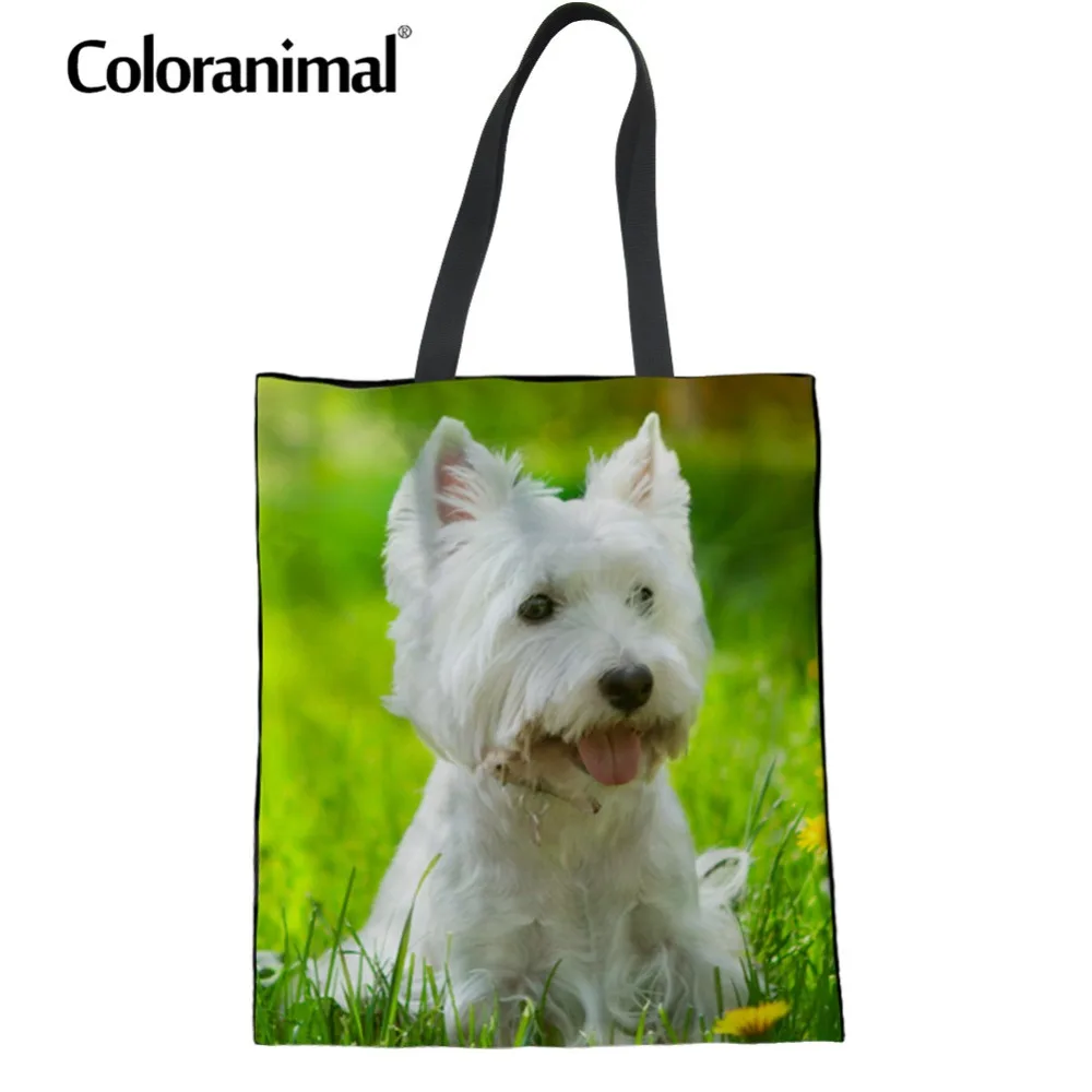 Coloranimal продуктовая хлопковая Льняная сумка для покупок West Highland White Terrier печать складная сумка многоразовая эко тканевая сумка