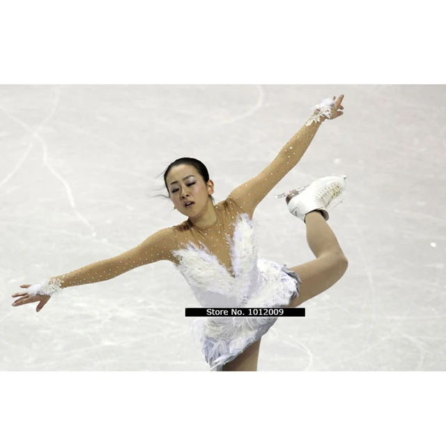 Cheap Customized Costume Ice Skating Figure Skating Dress Gymnastics Adult Child Girl Skirt Competition White Feather Rhinestone