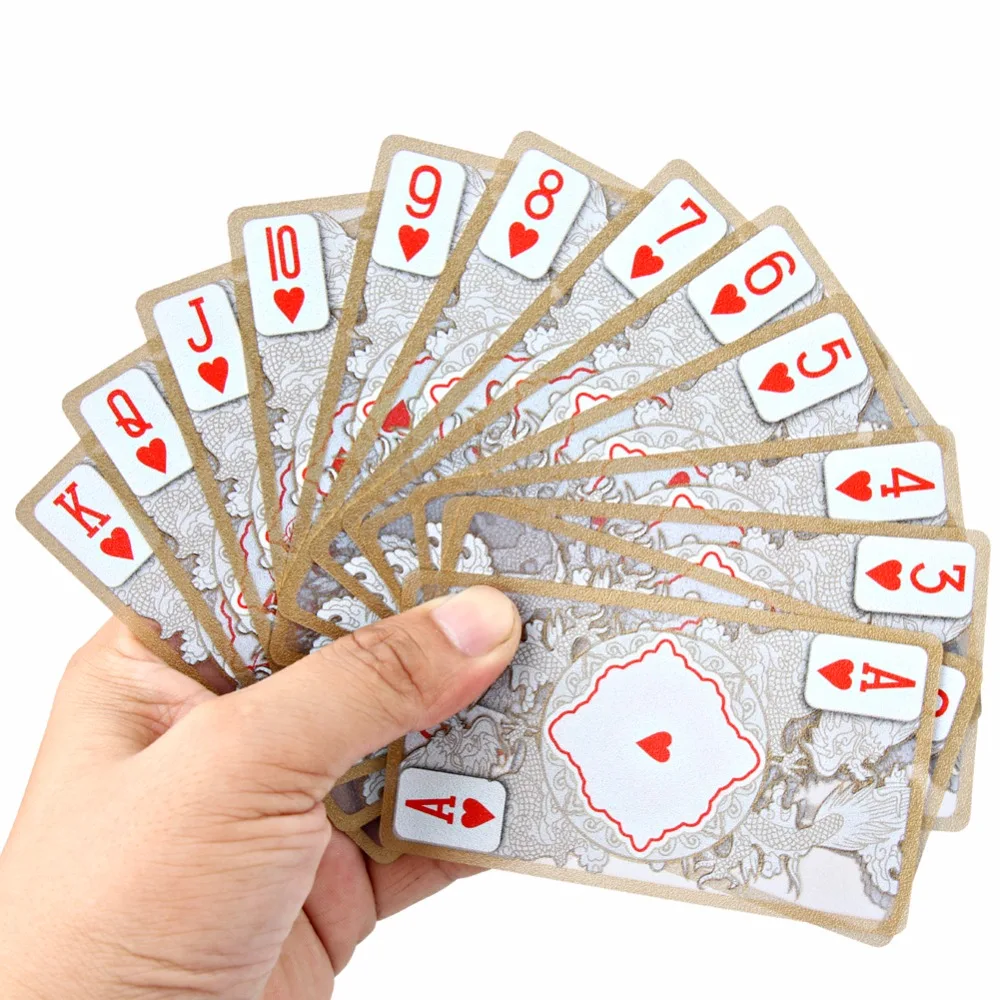 

Waterproof Transparent PVC Poker Gold-plated Gold Foil Plastic Playing Cards Dragon Totem Card Novelty Magic Trick