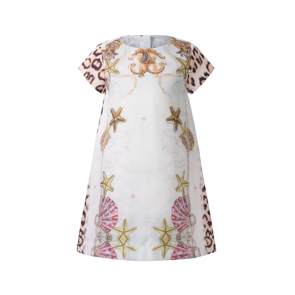 2019 New Kids Dresses For Girls Leopard Starfish A-line Cotton Top Fashion Toddler Summer Girl Clothing For Party 2-8 Year Child (2)