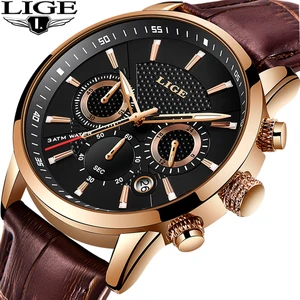 Image 1 - Reloje 2019 LIGE Men Watch Male Leather Automatic date Quartz Watches Mens Luxury Brand Waterproof Sport Clock Relogio Masculino