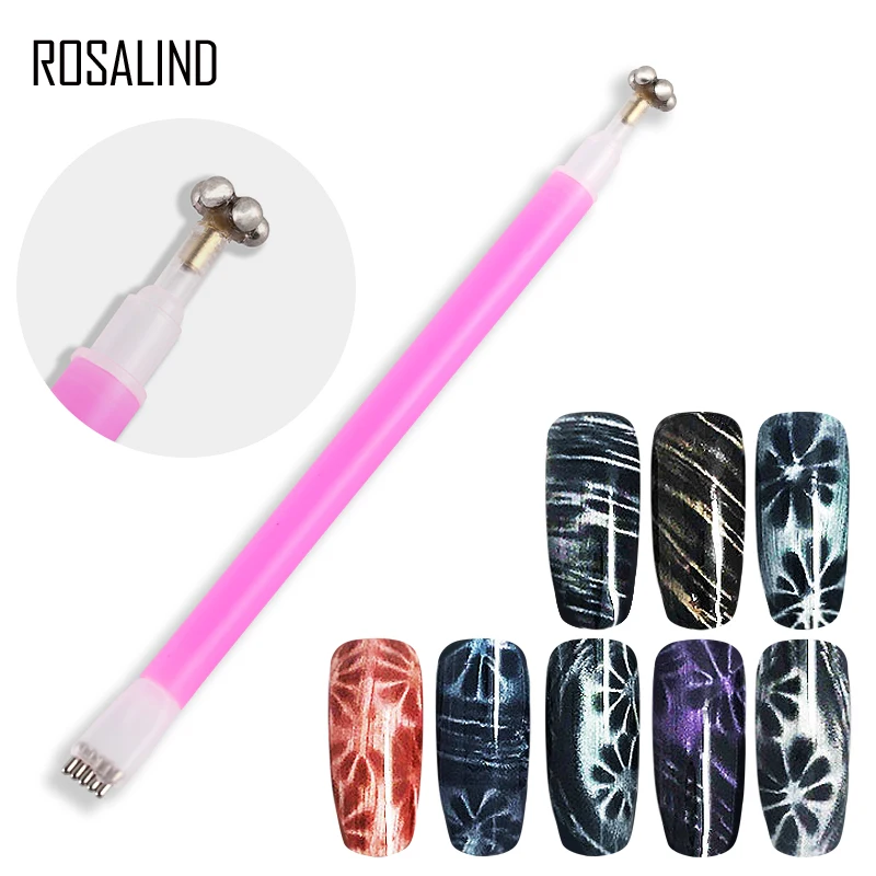 

ROSALIND Dual-Ended Magnet Stick For Gel Nail Polish 3D Strip Grid Flower Pattern Magnet Pen Design Nail Gel Varnishes Manicure