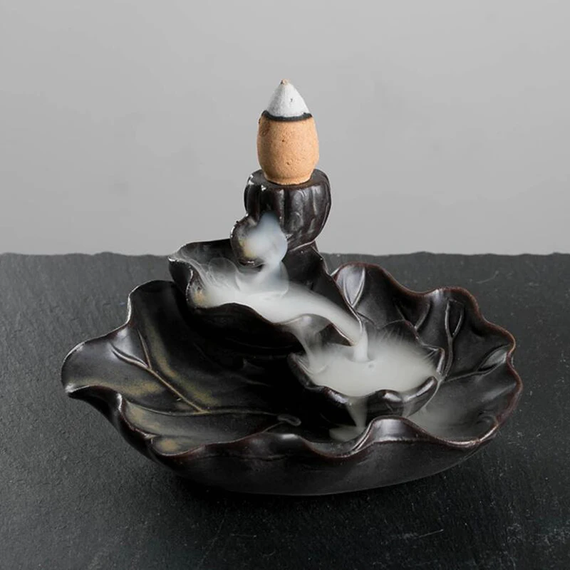 

Ceramics Back Flow Censer Incense Burner Elegant Gift Backflow Art Lotus Leaf Garden Home Craft Thurible Decor Smoke Backward