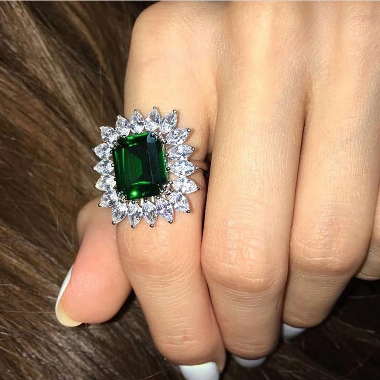 Роскошные 4.5ct Изумрудный коктейльное кольцо 100% реальные 925 пробы серебряные