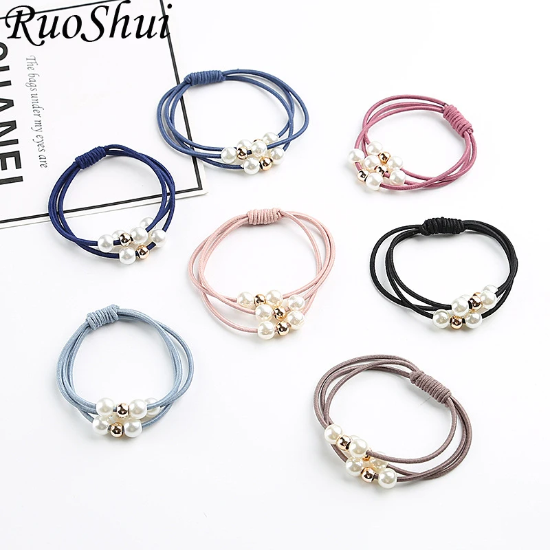 

Korean Simple Pearls Hair Accessories Pearl Elastic Rubber Bands Ring Girls Women Elastic Hair Bands Ponytail Holder Hair Ties