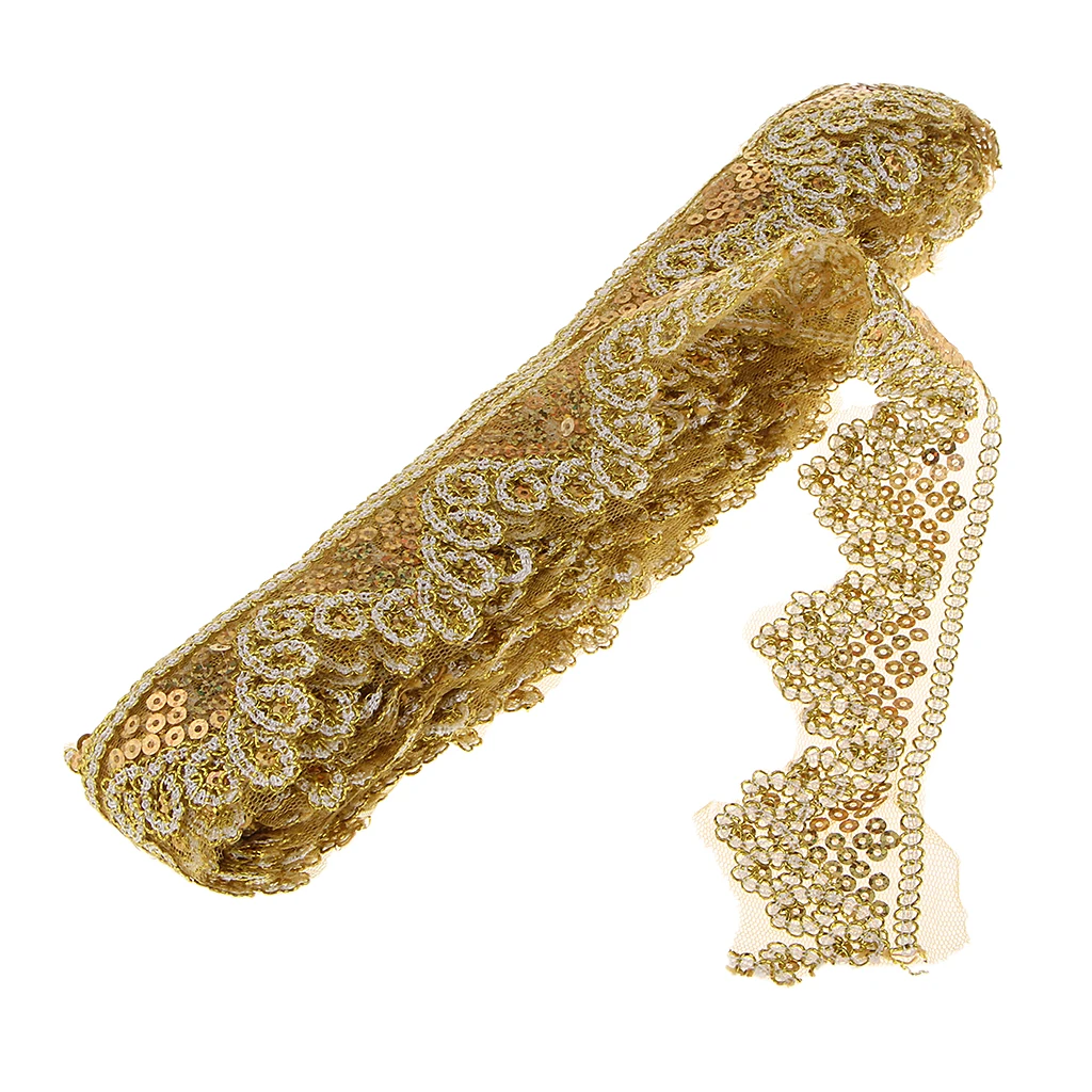 10 Yards Lace Trim /Ribbon Sequin Beaded Dress Edge Sewing Knitting Ornaments, Wedding Party Embellishments 45mm