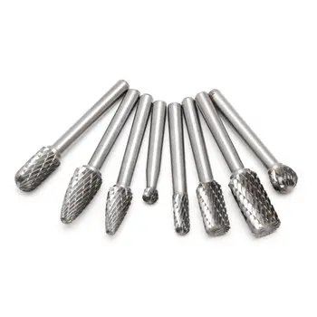 

8Pcs/set 1/4" Tungsten Carbide Rotary Dual Cut Burr Bit Set 6mm Rotary Cutter Files CNC Engraving Tool