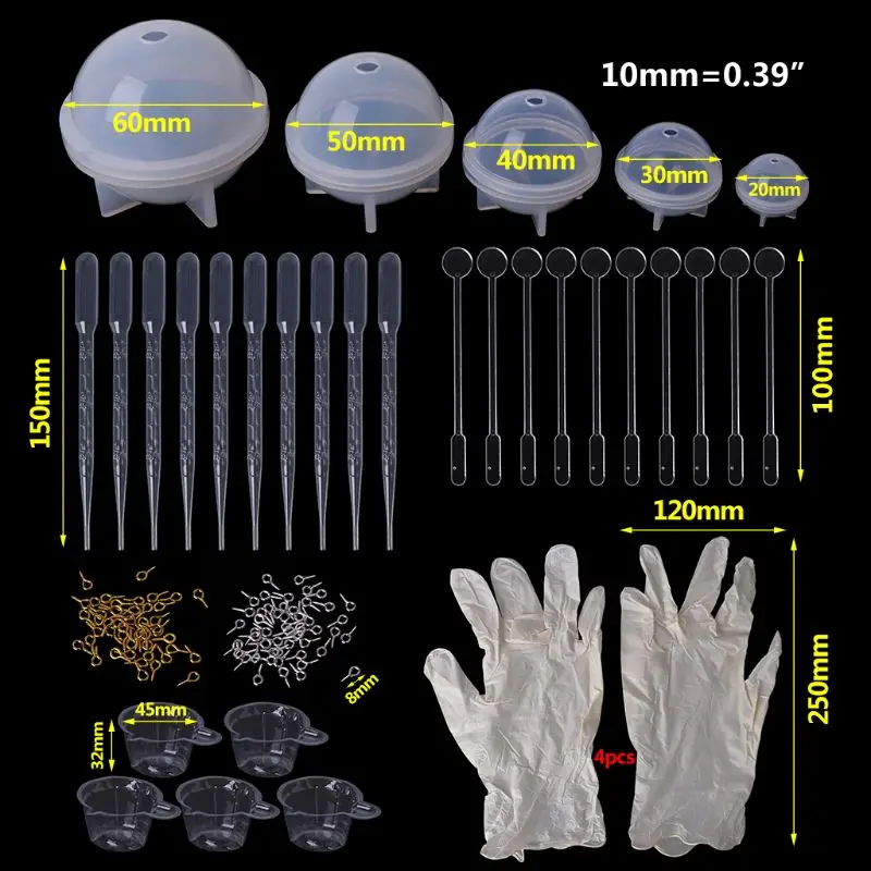 1 комплект эпоксидной смолы комплект силиконовые формы шара 20 Вт, 30 Вт, 40/50/60 мм заколки чашки клюшки перчатки, сделай сам, ювелирное изделие изготовление ожерелий с подвесками инструменты