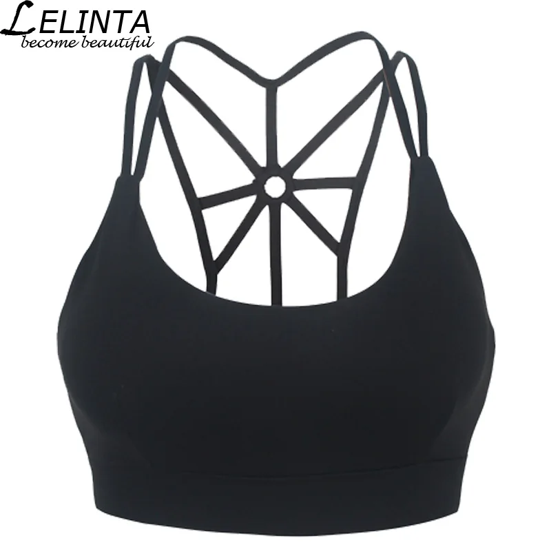 LELINTA Women Strappy Open-back Sport Top Bra Yoga Running High Strength Fitness Bra Shockproof No Rims Slim Quick Dry Nylon Bra