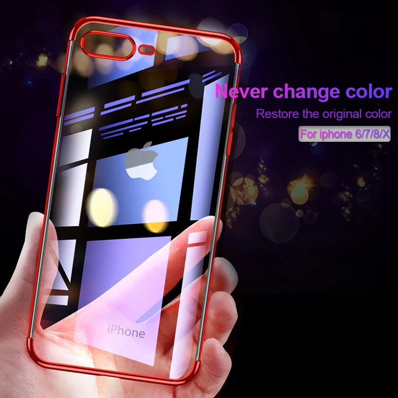 BXE Роскошный прозрачный чехол с покрытием для iPhone 6 6S 7 8 11 Pro Xs Max X XR силиконовый
