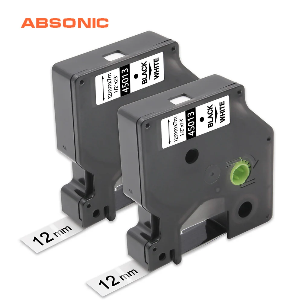 

Absonic 2pcs 12mm *7m D1 45013 Label Tape 45013 Black on White Tapes Compatible For Dymo D1 45013 Labels Maker 160 Label Printer