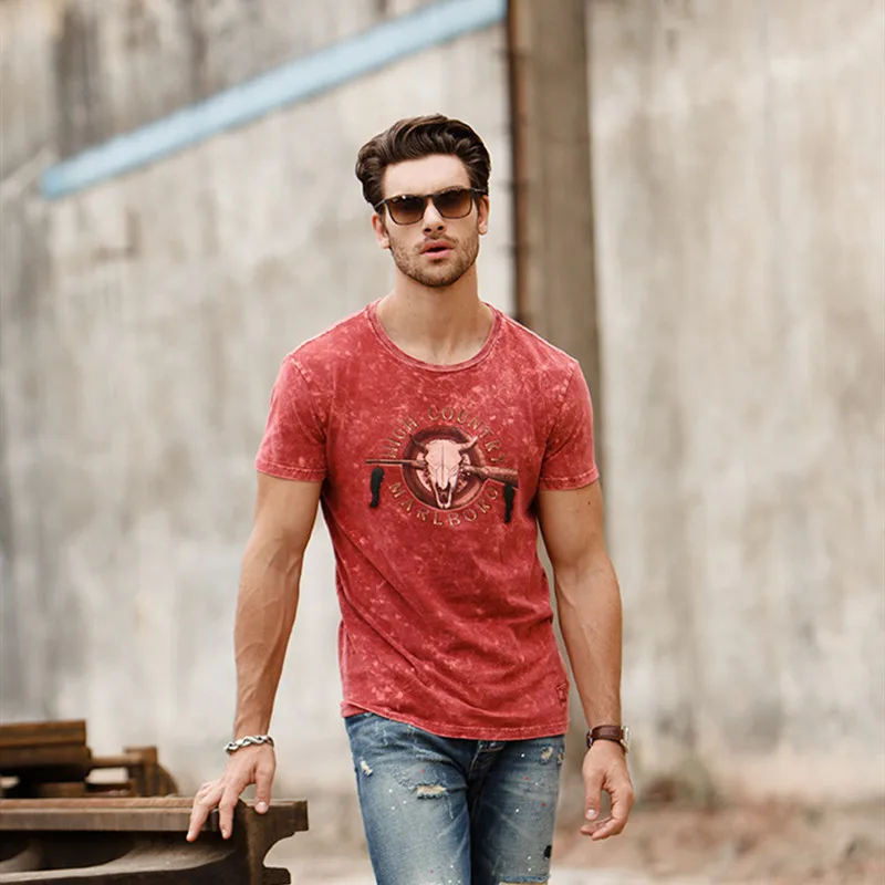

GustOmerD 2019 New Men's Summer Men's T-shirt O-neck Slim Fashion T-shirt Casual Print Short-sleeved T-shirt Men