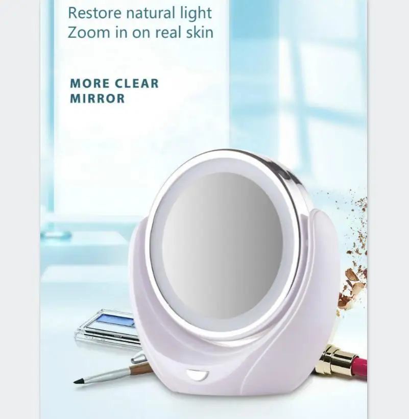 

Makeup Mirror Double HD Five Times Magnified Rotatable Table Top with Lamp Mirror LED for Desktop Bathroom Bedroom Travel