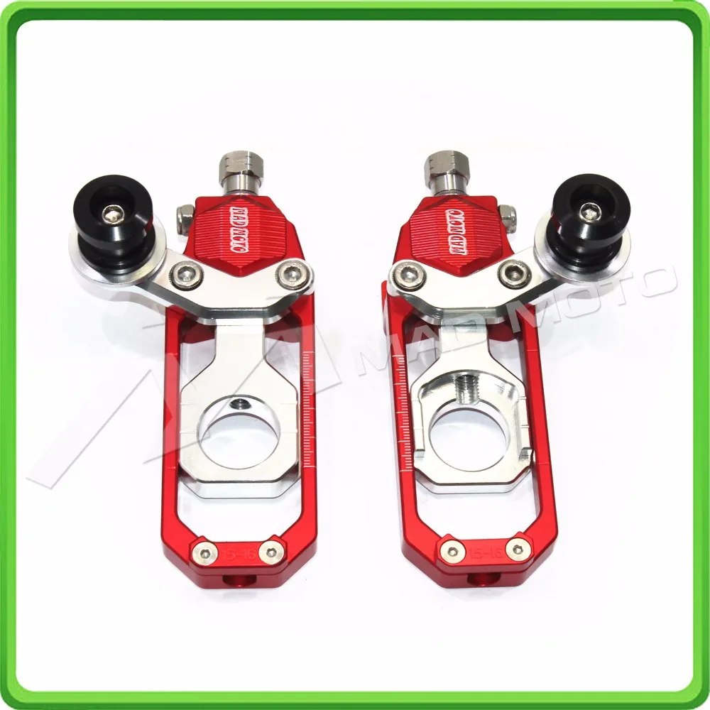 Motorcycle Chain Tensioner Adjuster with bobbin fit for APRILIA RSV4 2009 2010 2011 2012 2013 2014 Red & Silver (2)