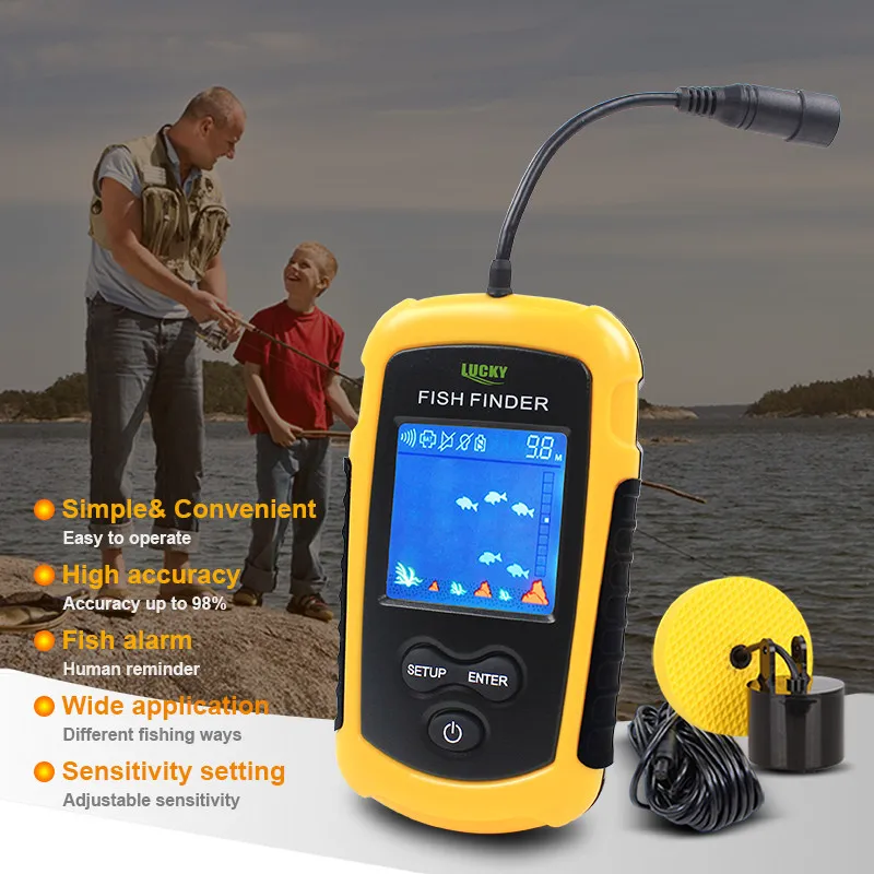 Russian Manual LUCKY FF718 Fish Finder Portable Sonar Wired LCD Fish depth Finder Alarm 100M Electr