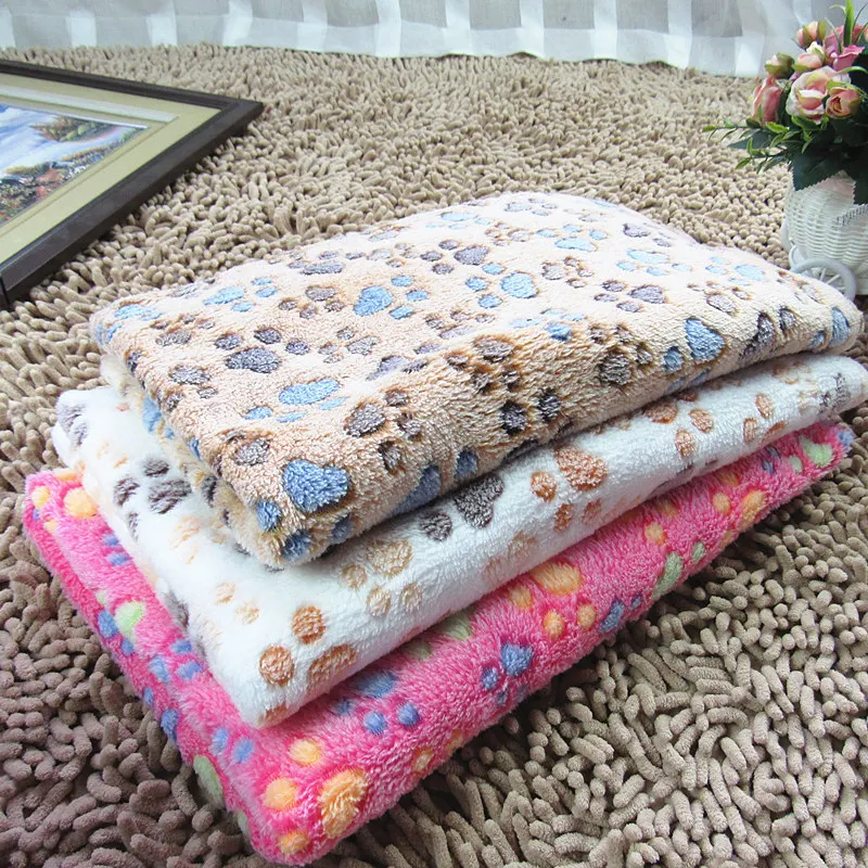 

Pet Blanket Soft Cushion Paw Printing S/M/L Dog Puppy Pet Cat Blanket Warm Blanket Thick Coral Fleece 3 Colors