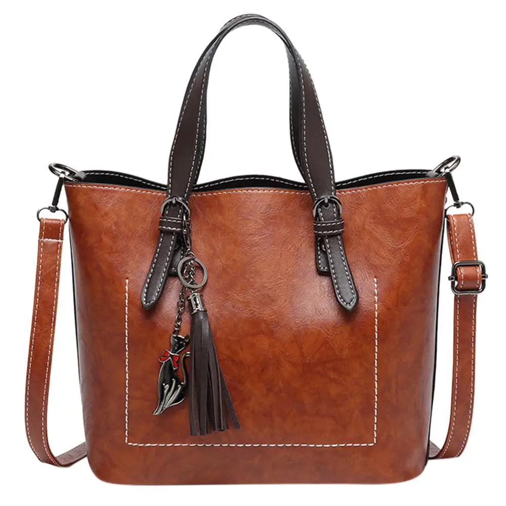 

Bags For Women 2019 Retro Oil Wax Leather Shoulder Handbags Big Capacity Messenger Totes Large Pure Color Street Shopping Daily