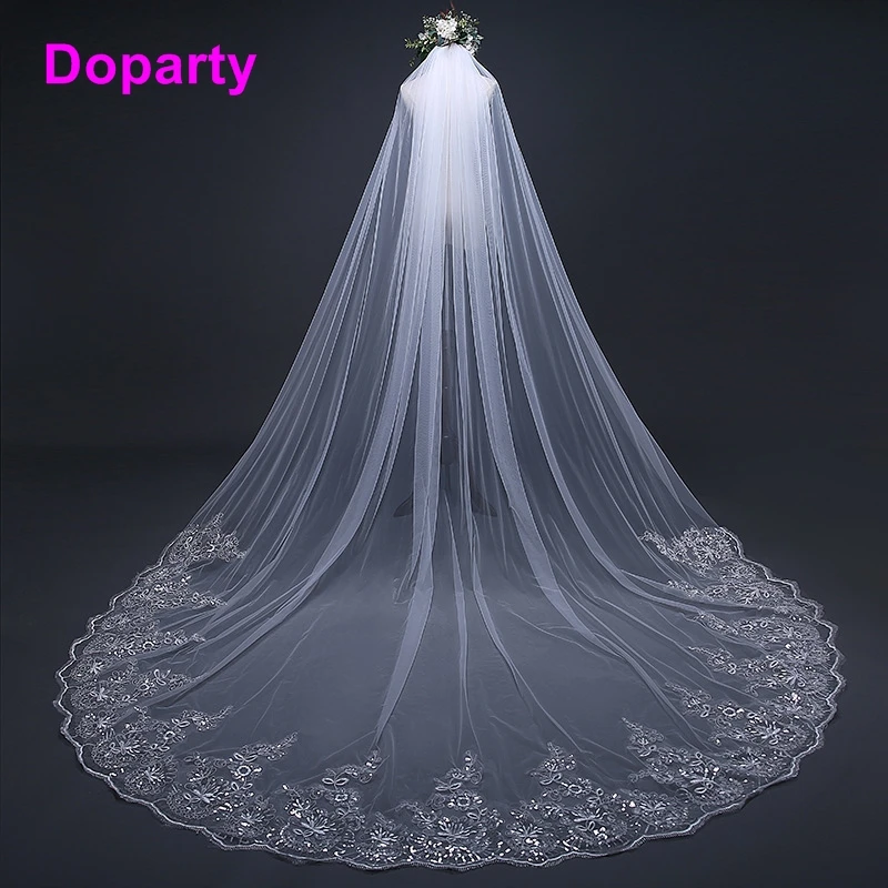 

Doparty tulle sequins 3 meter lace moonshine accessories wedding accessories wedding veil short with comb long 2019 beaded X4