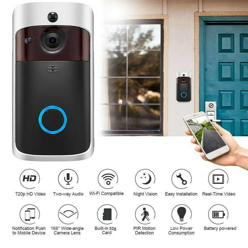 

Wireless WiFi Video DoorBell Smart Phone Two Way Audio Door Bell Visual Ring Intercom Home Security Camera