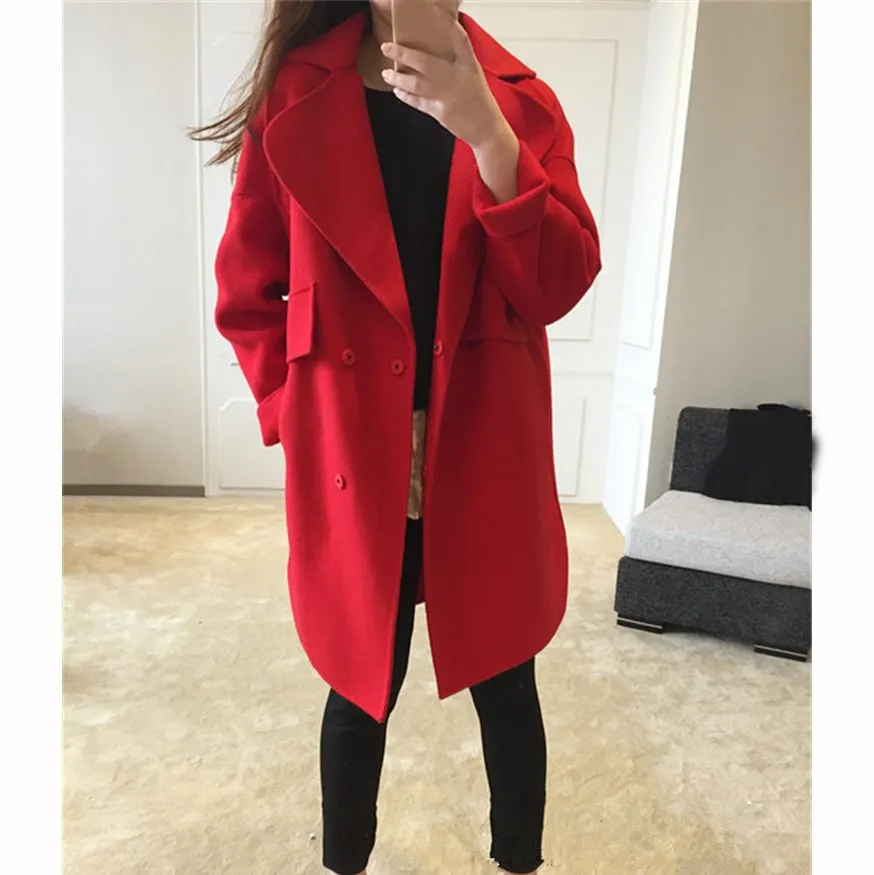 2018 Winter Coat Women Solid Wool Blends Coat Turn-Down Collar Oversize Long Trench Coat Outwear Loose Long Sleeve Warm OverCoat
