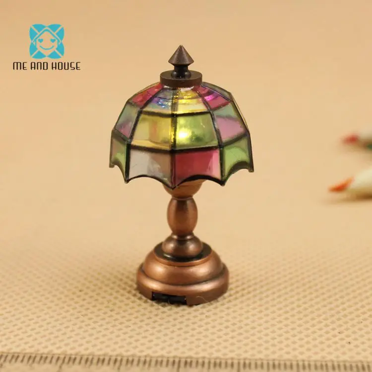 

DIY mini led table lamp dollhouse battery-operated powered tiffany 1/12 scale