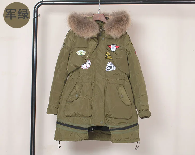 AYUNSUE, зимняя куртка, Женская парка, белый утиный пух, толстый капюшон, натуральный чистый мех енота, воротник, верхняя одежда, пальто для женщин, 2XL LX10 - Цвет: Amy Green