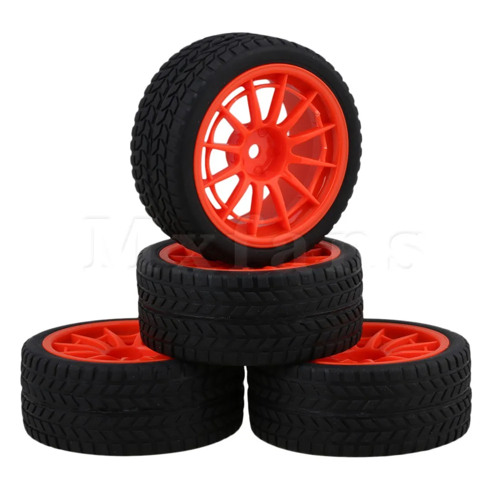 

Mxfans 4 x Rhombic Pattern Tyre+Orange 12Spoke Wheel Rim for RC1:10 On-road Car