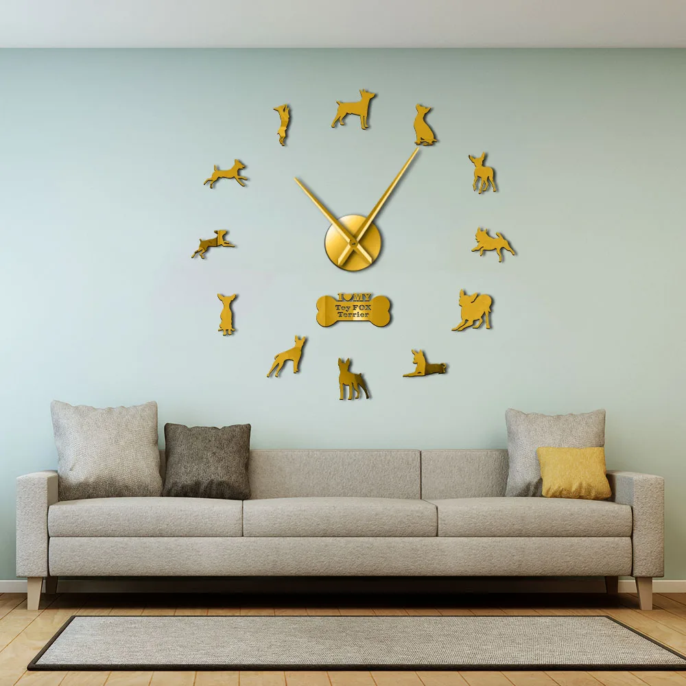

Toy Smooth Fox Terrier Mirror Sticker 3D Giant Wall Clock Puppy Dog Pet Dog Breed Home Decor DIY Wall Clock