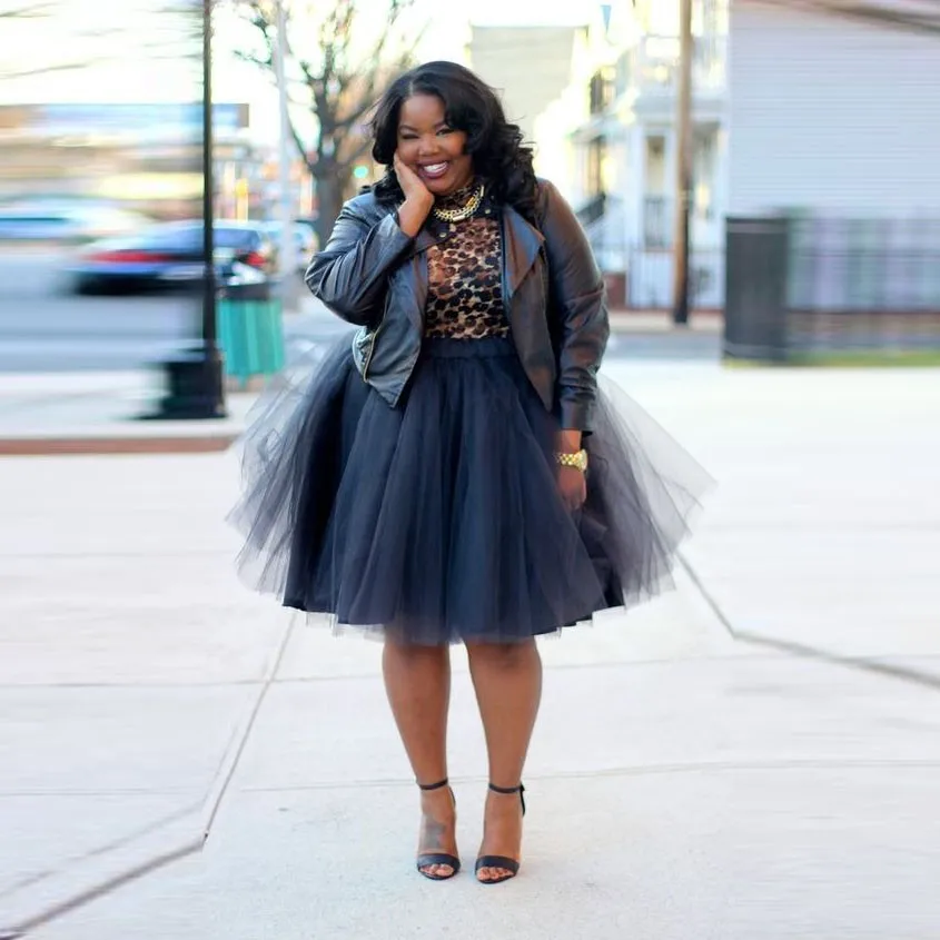 Fashion Street Style Plus Size Tulle Skirt A Line Knee Length Puffy Tutu Skirt Spring Autumn Skirts Women27