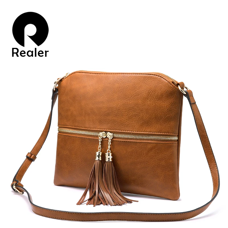 REALER women shoulder bags artificial leather messenger bags for ladies with tassel high quality ...