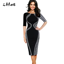 2017 Women Elegant Pink Plaid tartan Optical Illusion Colorblock Contrast Patchwork Bodycon Work Casual Office Pencil Slim Dress