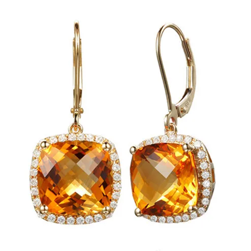

Natural Citrine Earrings Drop 925 Sterling Silver Fine Jewelry Women Girl Yellow Crystal Rhinestone Birthstone Luxury Gift