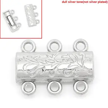 

DoreenBeads Magnetic Hematite 3 Strand Magnetic Slide Lock Clasps Rectangle Silver Color DIY Making Jewelry 19mm x 14mm,1PC