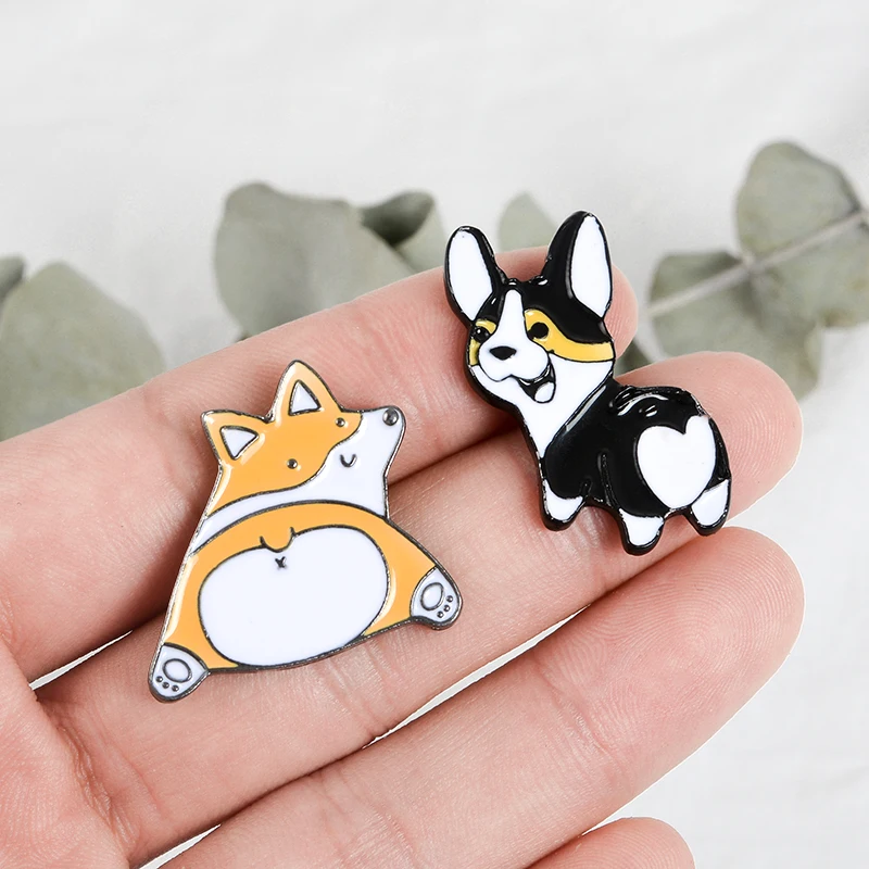 

2 color Black Orange Corgi Butt Pins Corgi mom badges Denim Jackets Bags Hats Backpack Accessories Dog Lover Gift