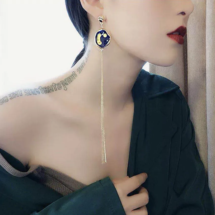 

New Korean version of the star network red with the smiley face tassel long earrings girls simple wild earrings 1053