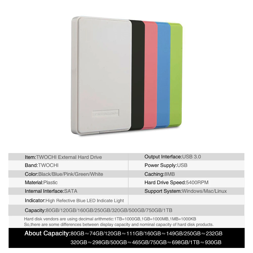 Стиль TWOCHI A1 5 цветов 2,5 ''внешний жесткий диск 250GB USB3.0 портативный HDD накопитель диск Plug and Play распродажа