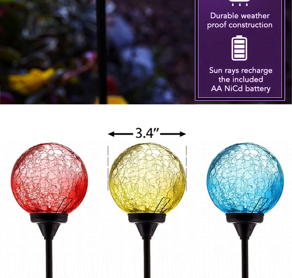 Crepitar de Vidro Solar ao ar Mudança da Cor da Decoração do Aço Luzes do Jardim Luzes Caminho Solar Globo Lâmpada Livre Inoxidável Gramado 14 Luzes Caminho Solar Crepitar de Vidro Globo