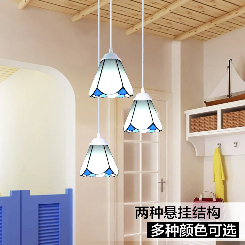 

European mediterranean sea style white tiffany pendant light dining room restaurant bedroom balcony hanging lighting lamp